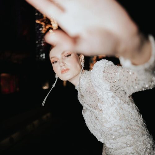 Woman dressed for New Year's Eve gala dinner